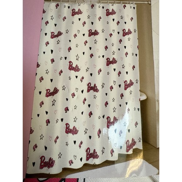Barbie Shower Curtain 72" X 72" Pink Hearts & Stars Design Polyester For Ages 3+ - Picture 4 of 4